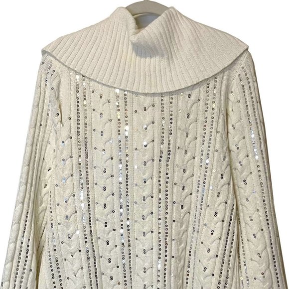 Cream Sequins Cowl-neck Holiday Sweater NWOT - Size M - Picture 5 of 6